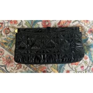 BIG BUDDHA Quilted Snap Closure Patent Leather Clutch in Black